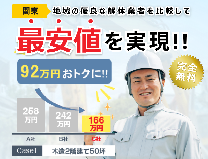 関東地域の優良な解体業者を比較して最安値を実現！！